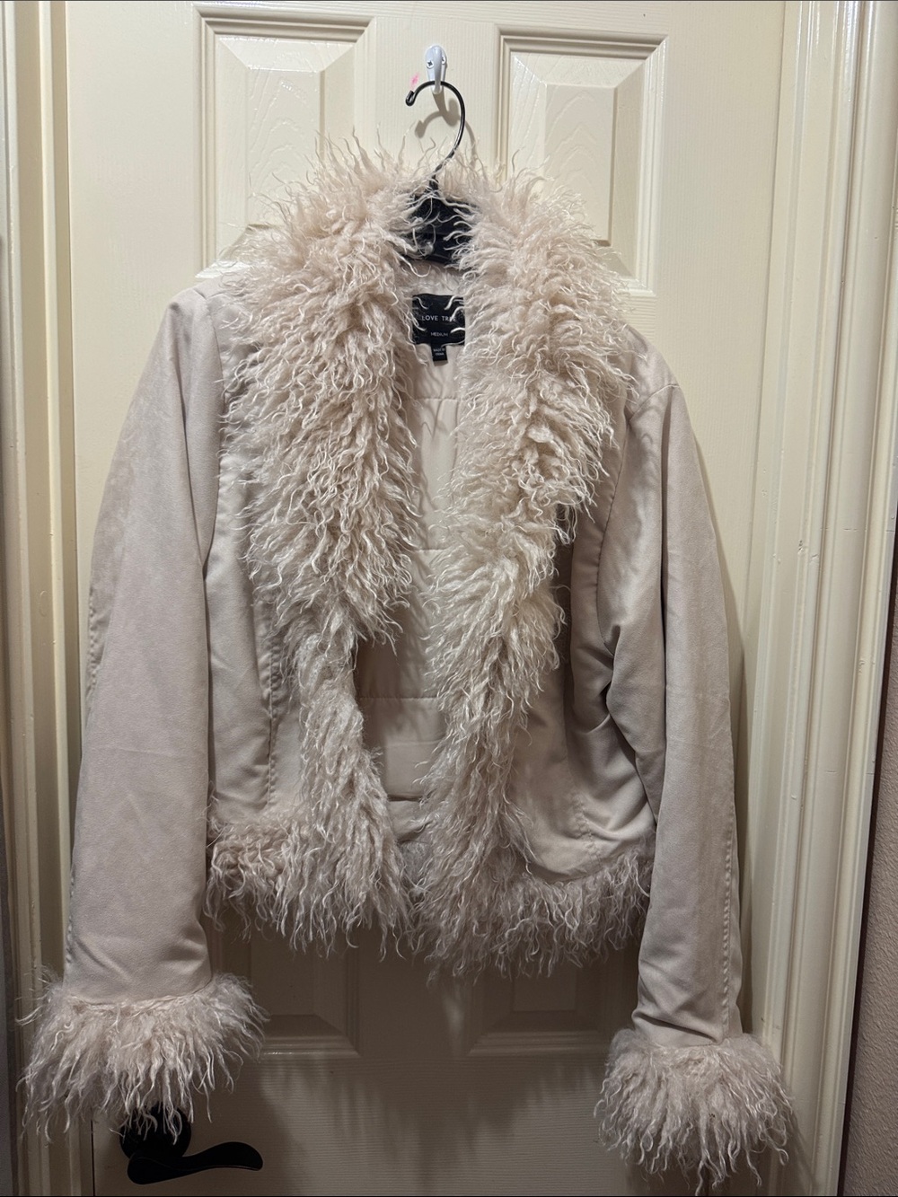 Love Tree Cream Faux-Fur Trim Teddy Jacket